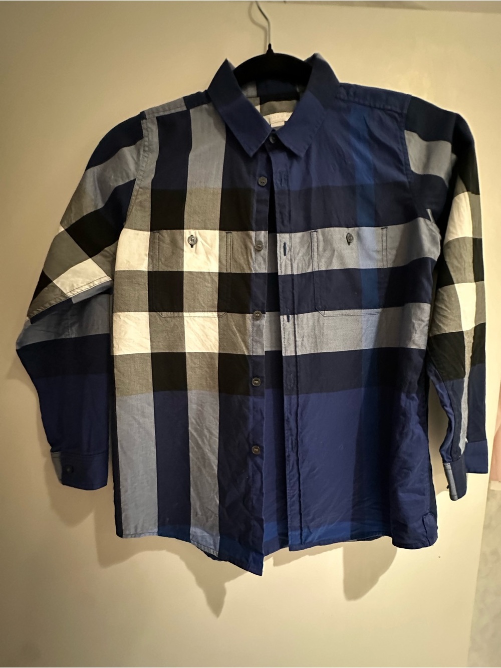 Burberry Blue and Black Large Check Button-Down Shirt